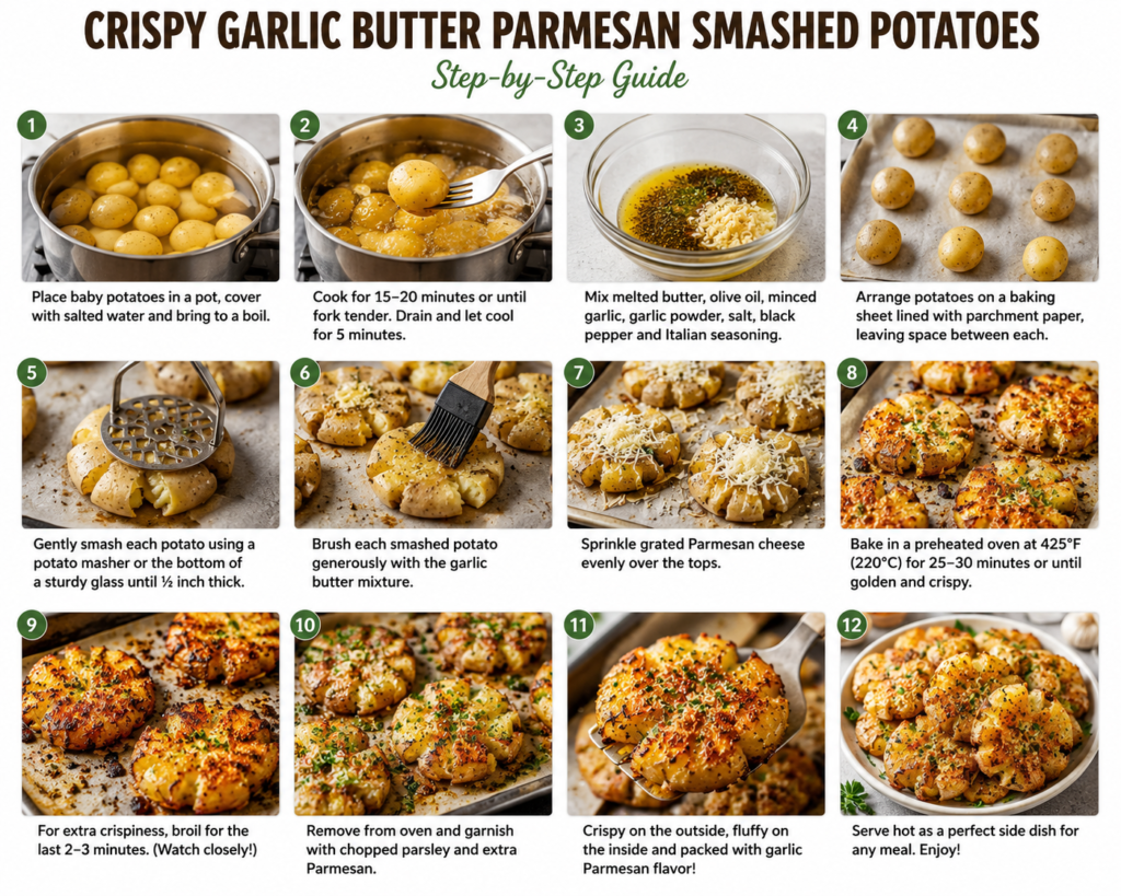 crispy garlic butter parmesan smashed potatoes