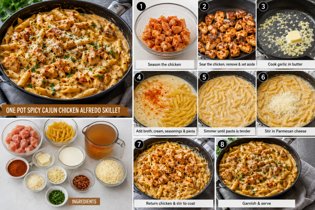 One Pot Spicy Cajun Chicken Alfredo Skillet