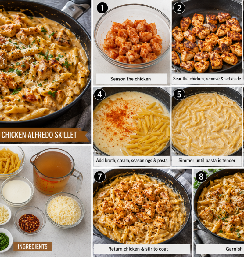 One Pot Spicy Cajun Chicken Alfredo Skillet