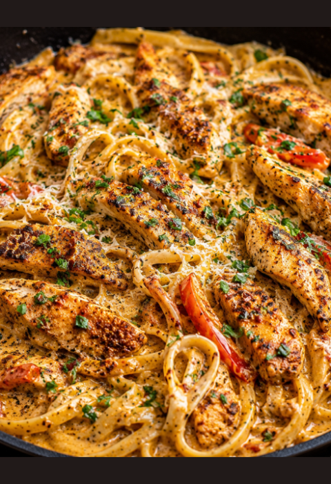 One Pot Spicy Cajun Chicken Alfredo Skillet