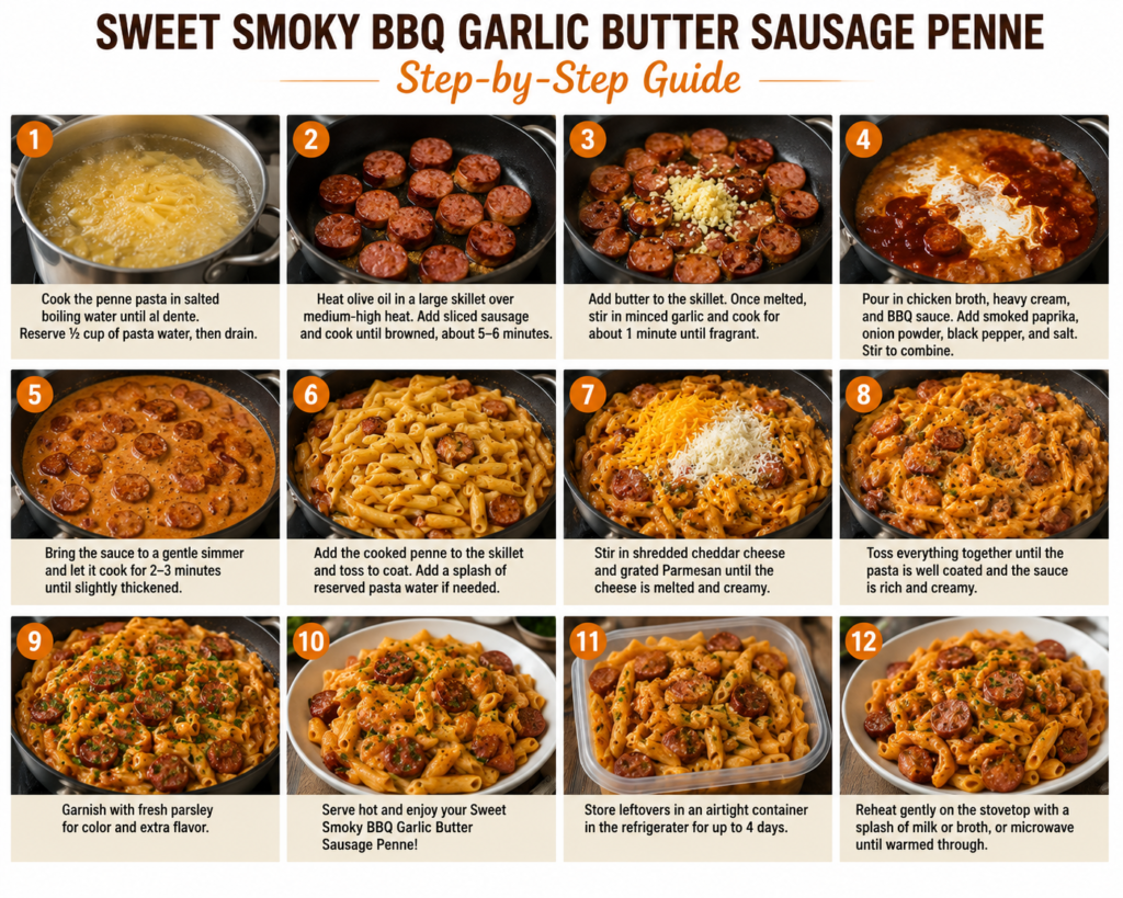 sweet smoky bbq garlic butter sausage penne