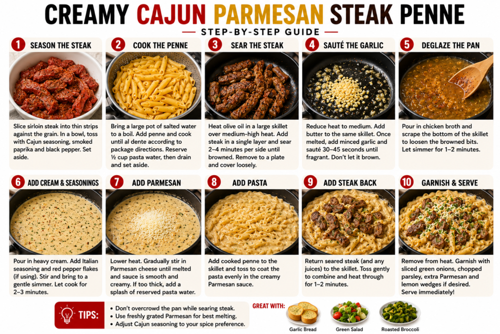 Creamy Cajun Parmesan Steak Penne