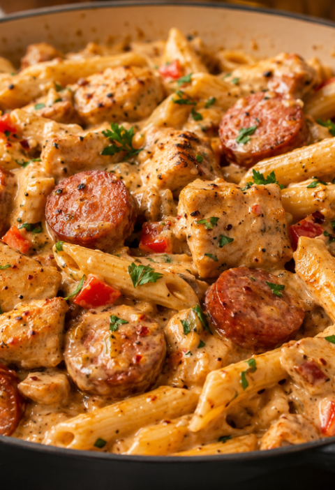 Creamy Pepper Jack Cajun Chicken and Sausage Pasta