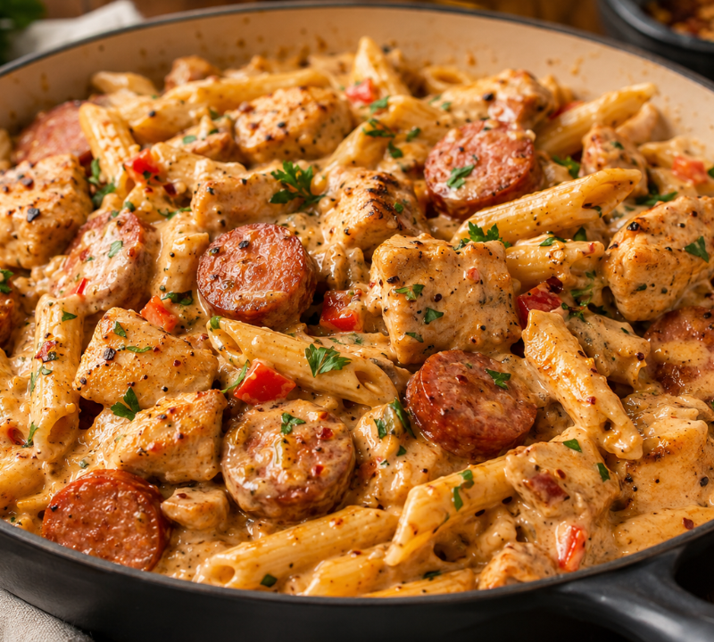 Creamy Pepper Jack Cajun Chicken and Sausage Pasta