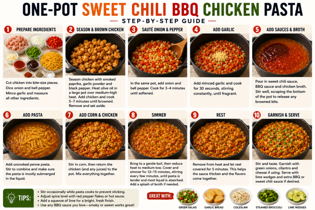 one pot sweet chili bbq chicken pasta