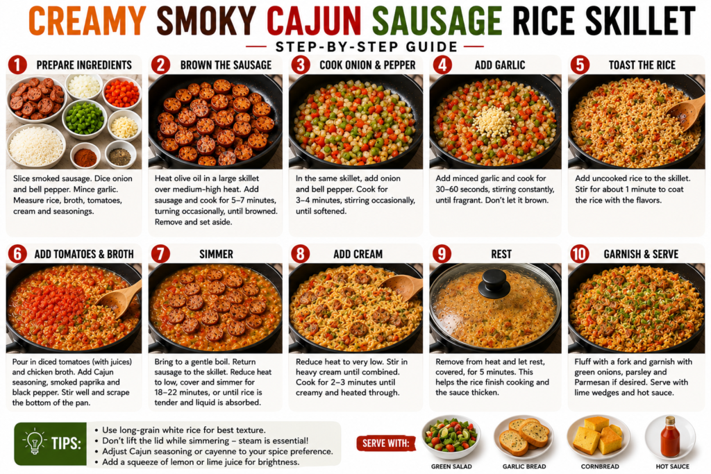 Creamy Smoky Cajun Sausage Rice Skillet