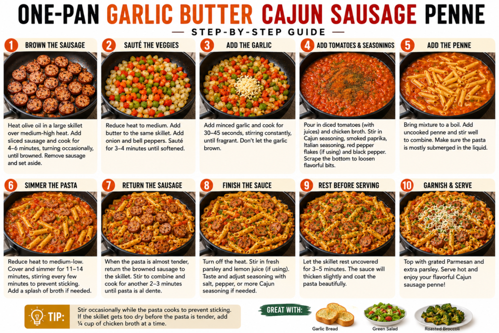 One-Pan Garlic Butter Cajun Sausage Penne 