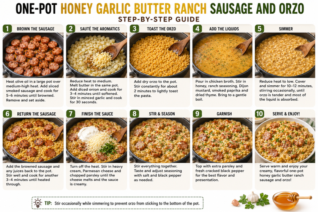 One-Pot Honey Garlic Butter Ranch Sausage and Orzo