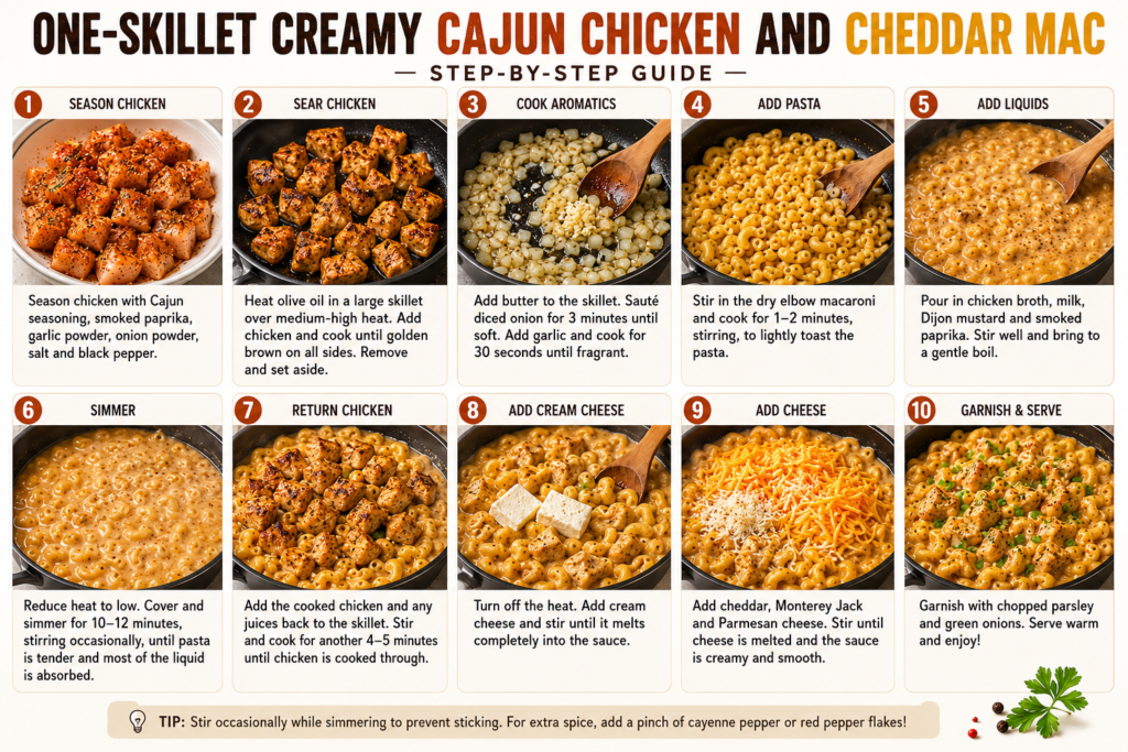 One-Skillet Creamy Cajun Chicken and Cheddar Mac