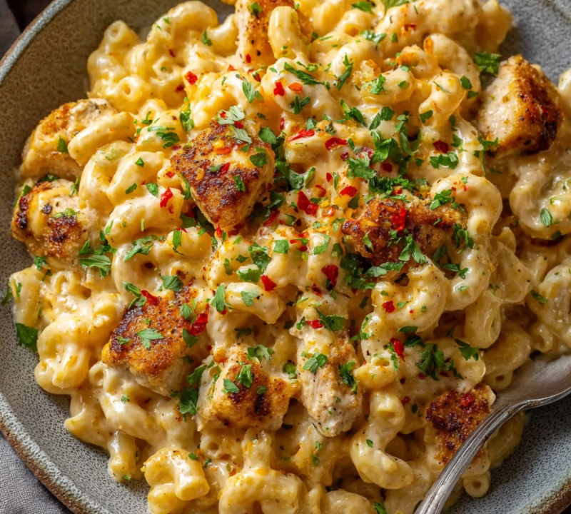 One-Skillet Creamy Cajun Chicken and Cheddar Mac