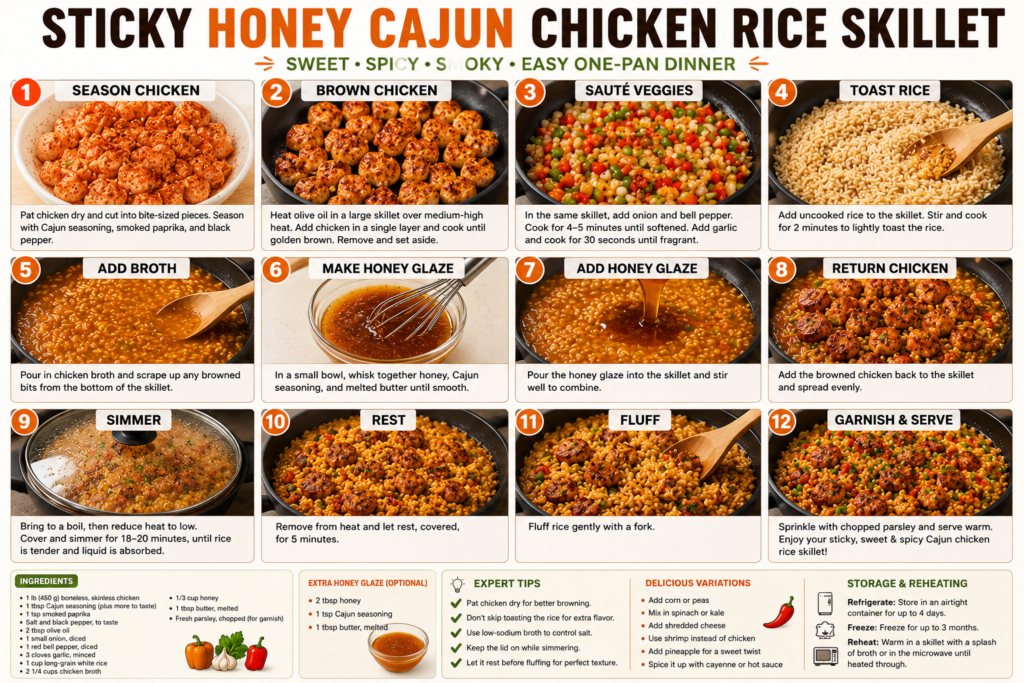 sticky honey cajun chicken rice skillet