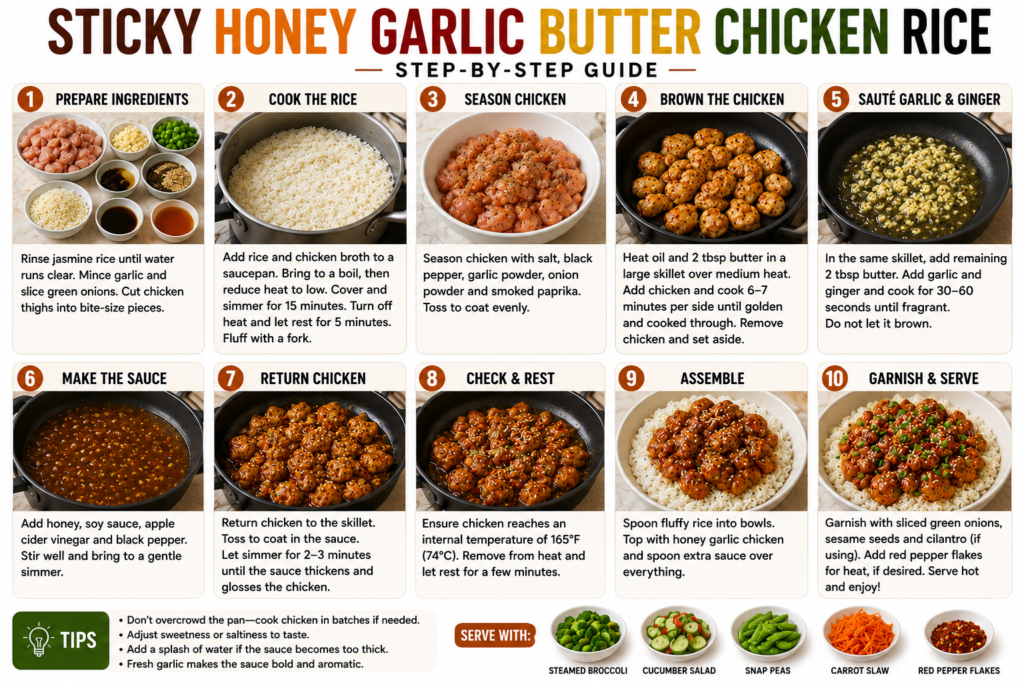Sticky Honey Garlic Butter Chicken Rice