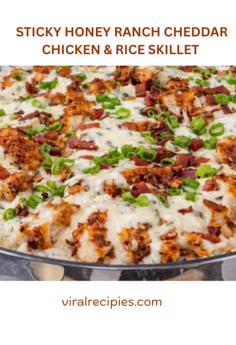 Sticky Honey Ranch Cheddar Chicken & Rice Skillet