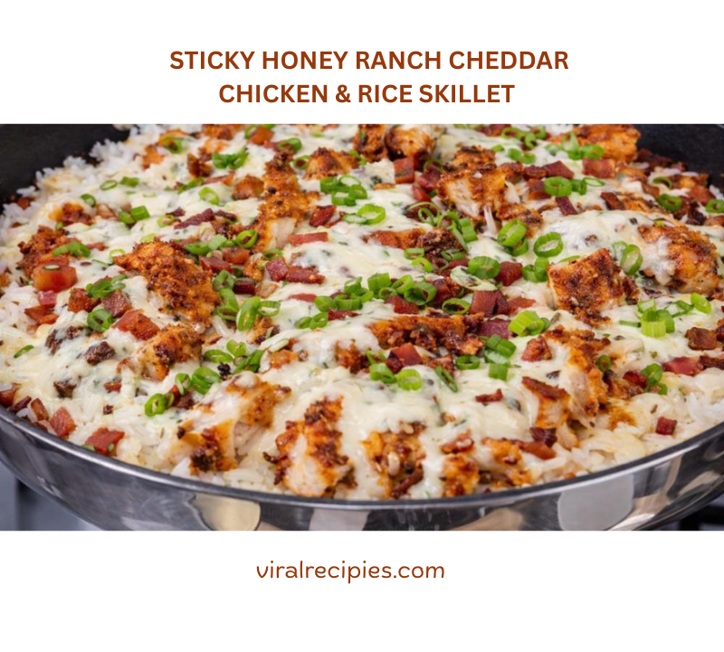 Sticky Honey Ranch Cheddar Chicken & Rice Skillet