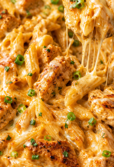 bold spicy buffalo pepper jack chicken pasta skillet