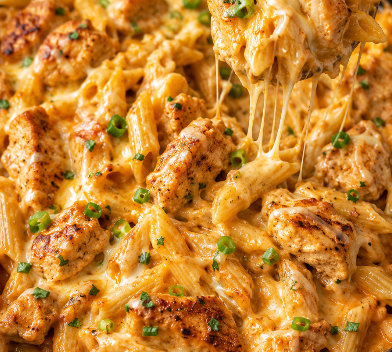 bold spicy buffalo pepper jack chicken pasta skillet