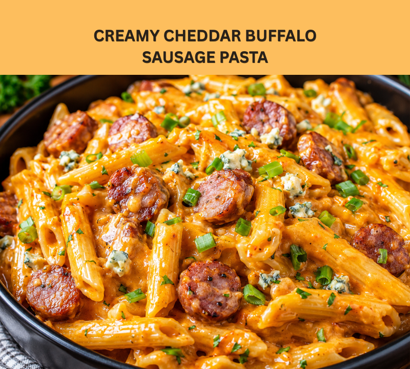 creamy cheddar buffalo sausage pasta