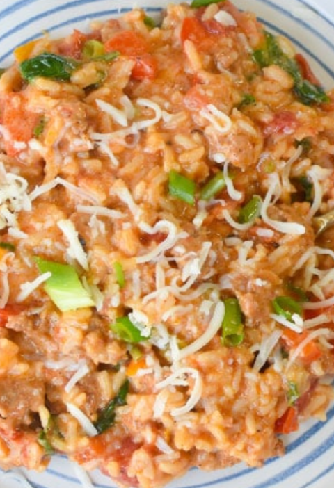 creamy smoky cajun sausage and rice skillet