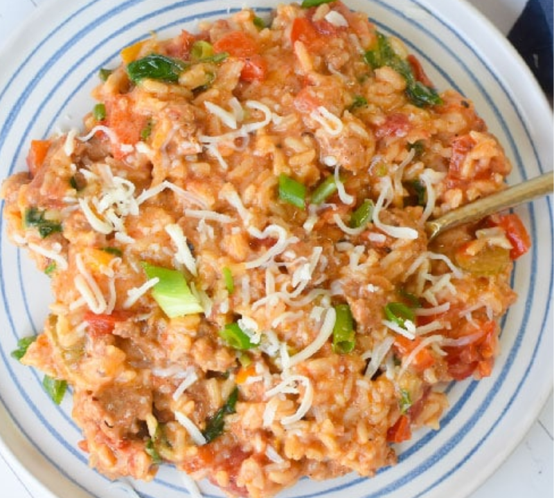 creamy smoky cajun sausage and rice skillet