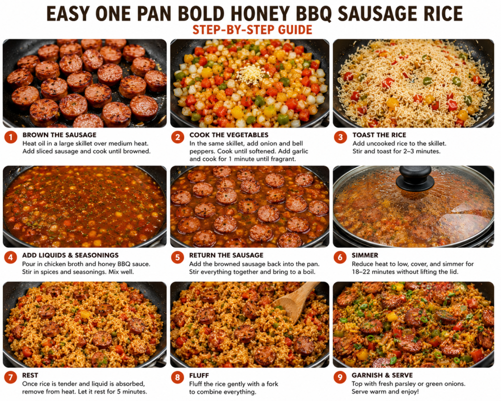 one pan bold honey bbq sausage rice