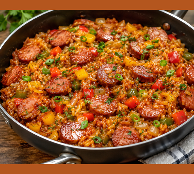 one pan bold honey bbq sausage rice