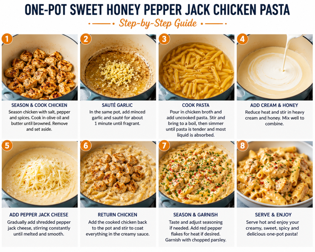 one pot sweet honey pepper jack chicken pasta