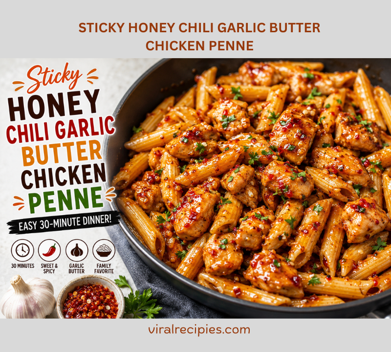 sticky honey chili garlic butter chicken penne