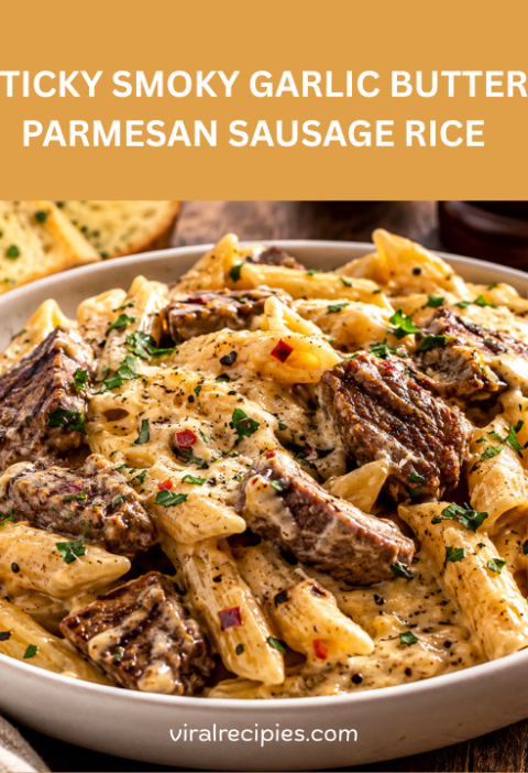sticky smoky garlic butter parmesan sausage rice