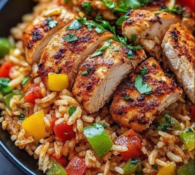 sweet and spicy cajun chicken rice skillet