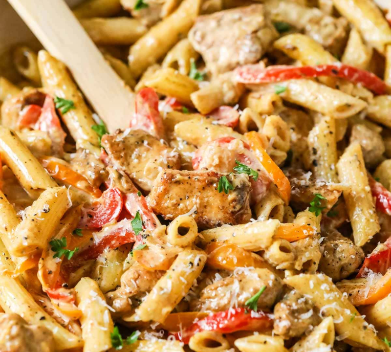Creamy Sweet Chili Cajun Sausage and Cheddar Penne