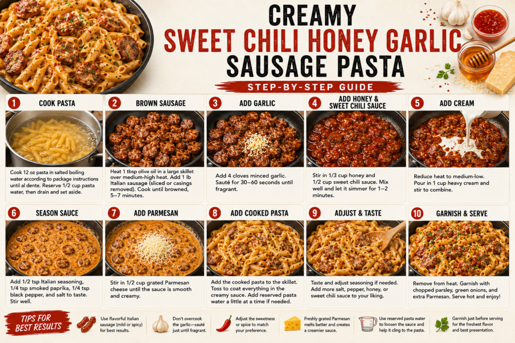 Creamy Sweet Chili Honey Garlic Sausage Pasta