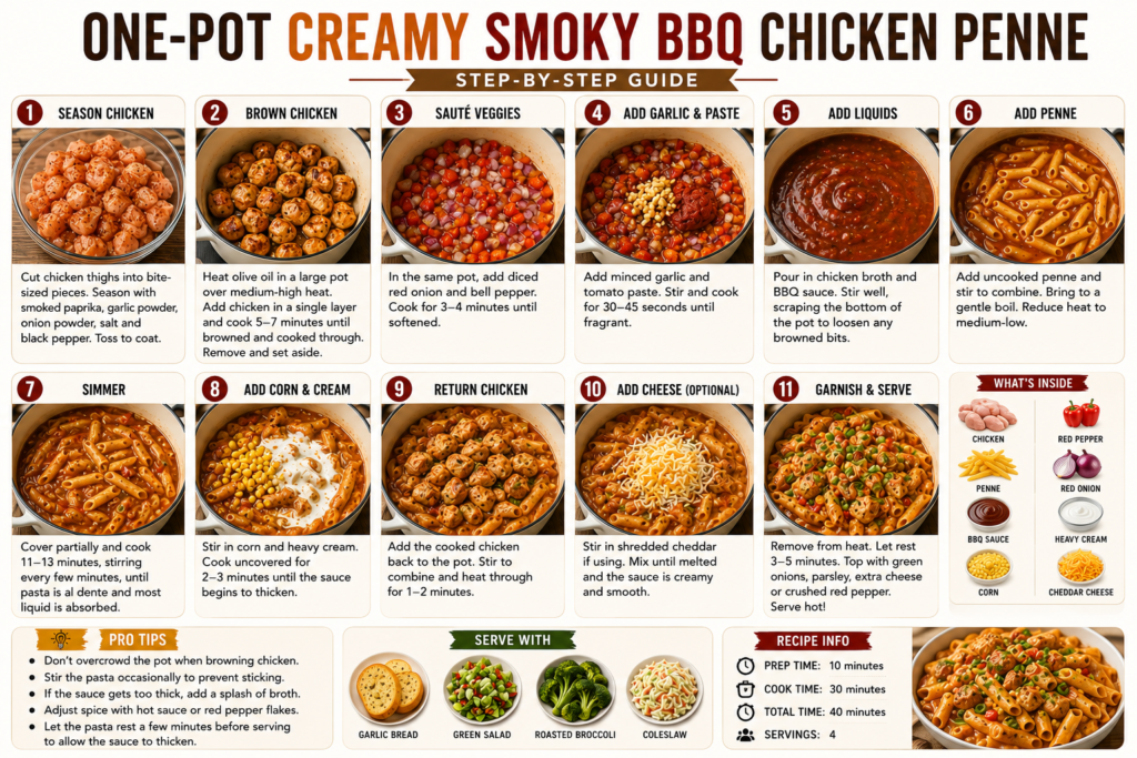 One-Pot Creamy Smoky BBQ Chicken Penne