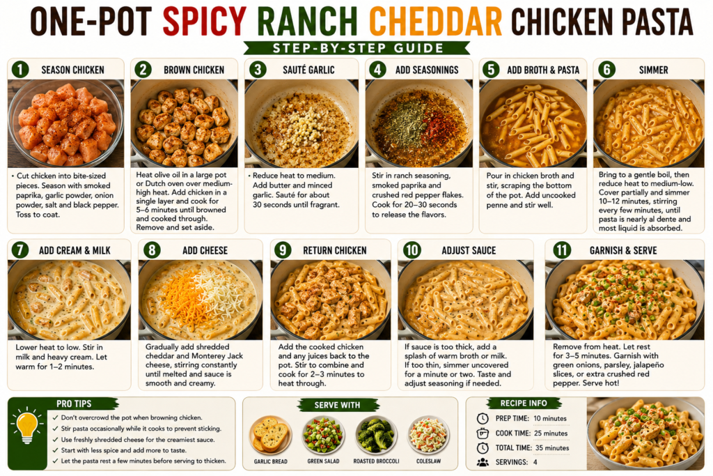 One-Pot Spicy Ranch Cheddar Chicken Pasta