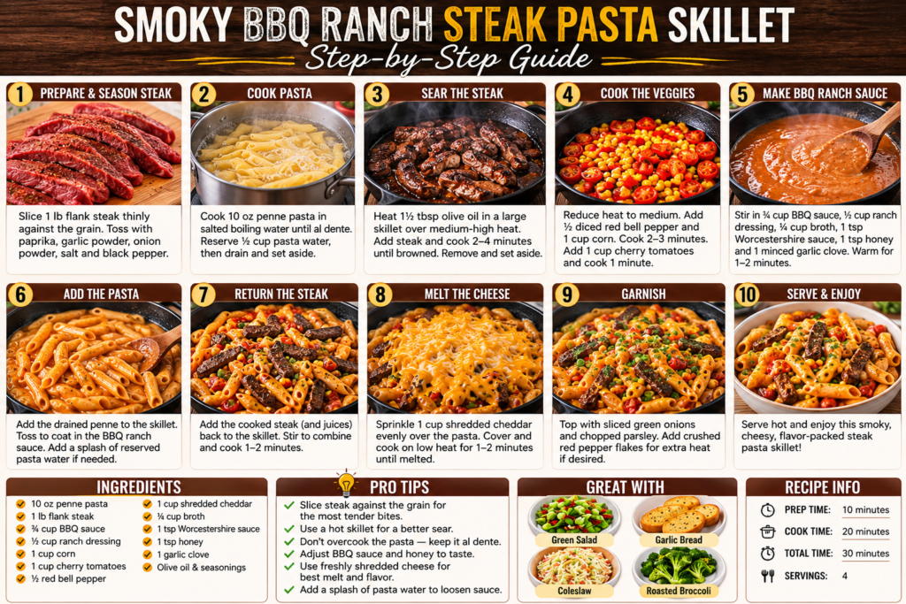 Smoky BBQ Ranch Steak Pasta Skillet