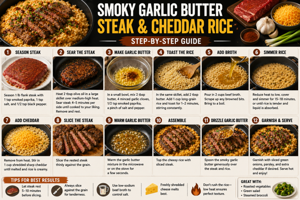 Smoky Garlic Butter Steak and Cheddar Rice