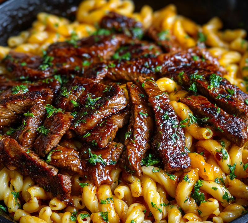 Sticky Cajun Smoky Parmesan Honey Steak Pasta Skillet