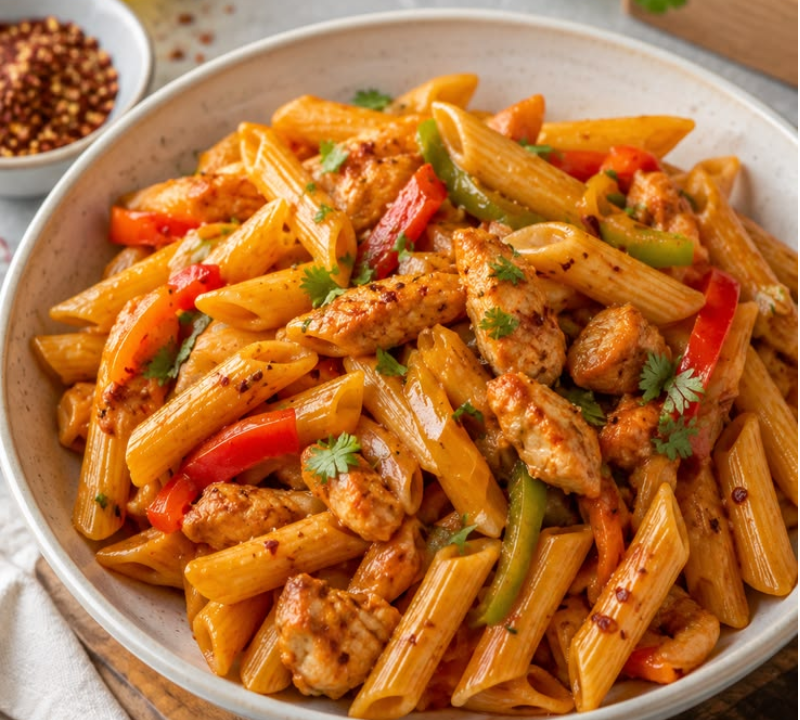 Sticky Spicy Buffalo Ranch Pepper Jack Chicken Pasta