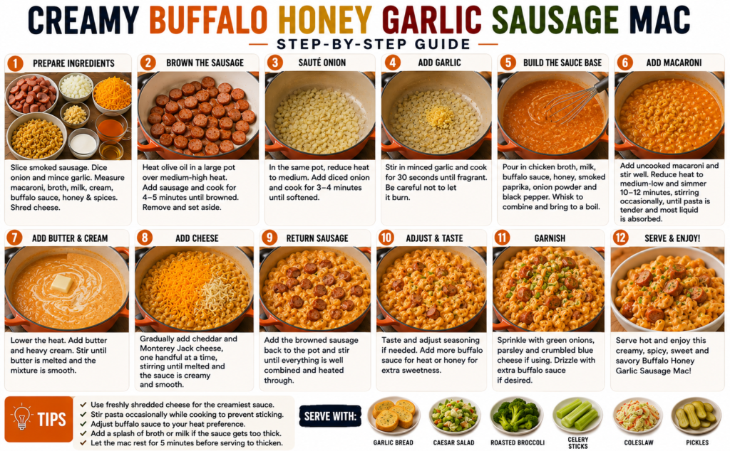 creamy buffalo honey garlic sausage mac