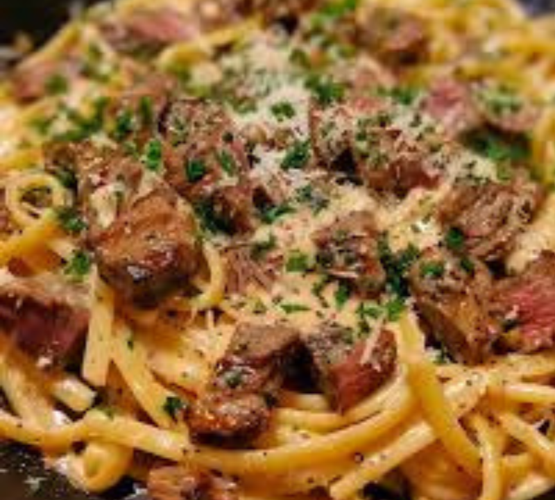 creamy smoky bbq steak and cheddar pasta skillet
